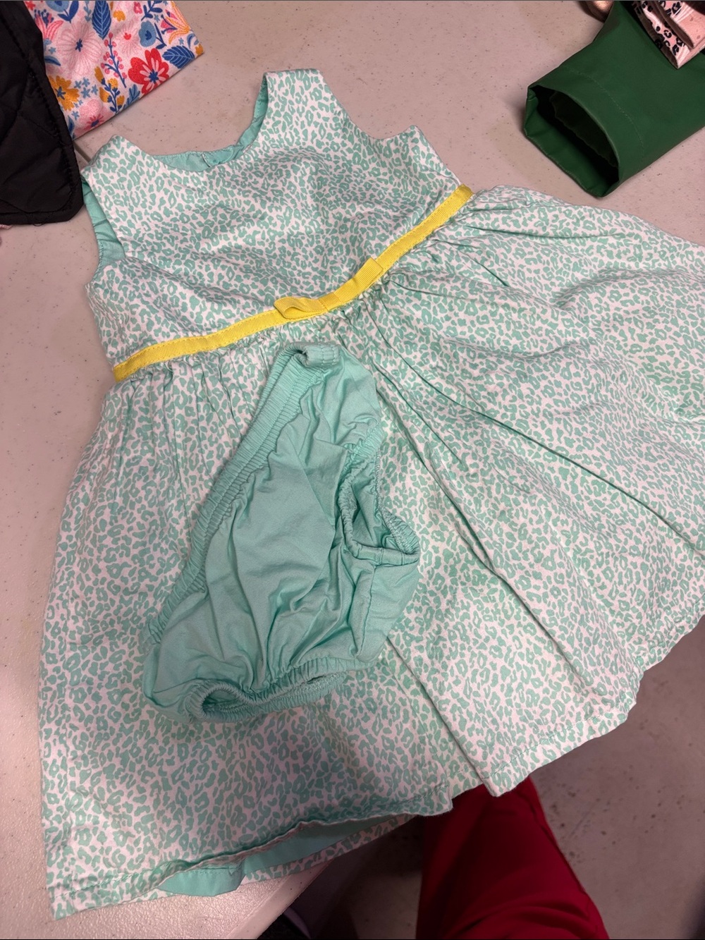 Carter's Mint Green and Yellow Printed Dress with Bloomers